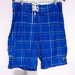 Billabong Mens Blue Plaid Grid Board Shorts Swim Trunks Size 32 Y2K Era